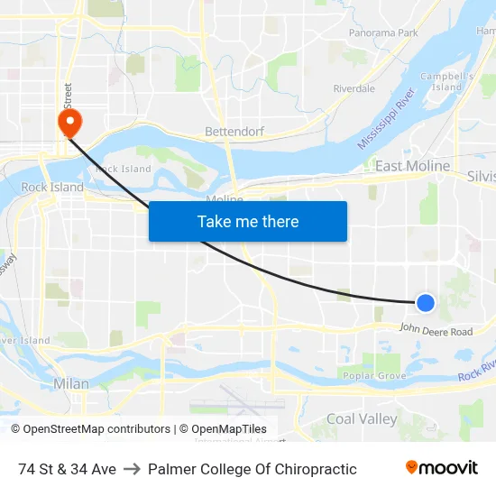 74 St & 34 Ave to Palmer College Of Chiropractic map