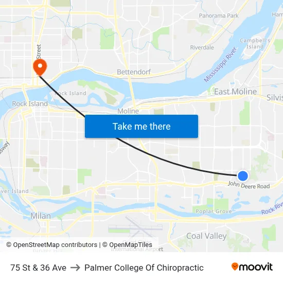 75 St & 36 Ave to Palmer College Of Chiropractic map
