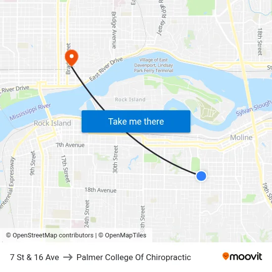7 St & 16 Ave to Palmer College Of Chiropractic map