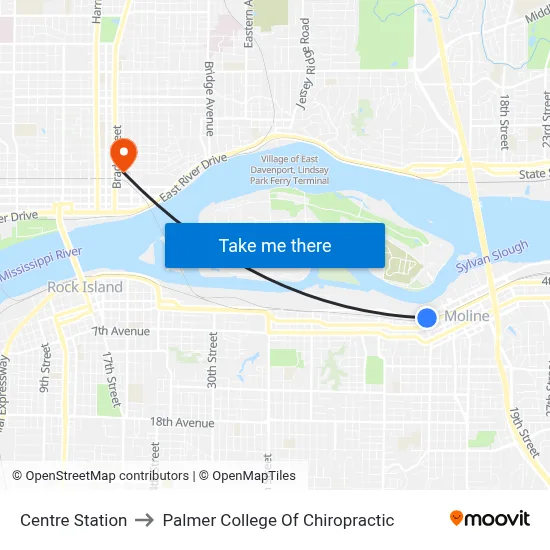 Centre Station to Palmer College Of Chiropractic map