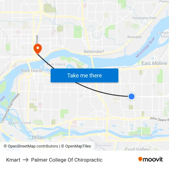 Kmart to Palmer College Of Chiropractic map