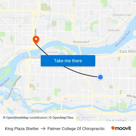 King Plaza Shelter to Palmer College Of Chiropractic map