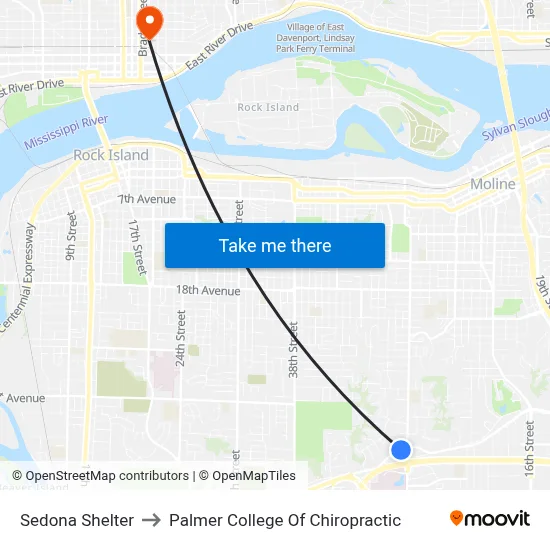 Sedona Shelter to Palmer College Of Chiropractic map