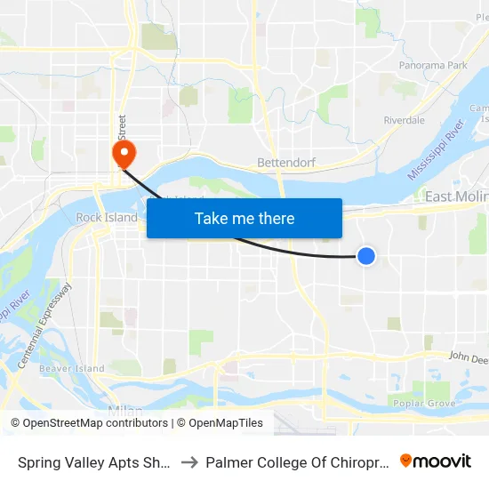 Spring Valley Apts Shelter to Palmer College Of Chiropractic map