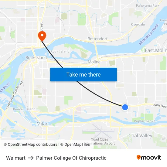 Walmart to Palmer College Of Chiropractic map