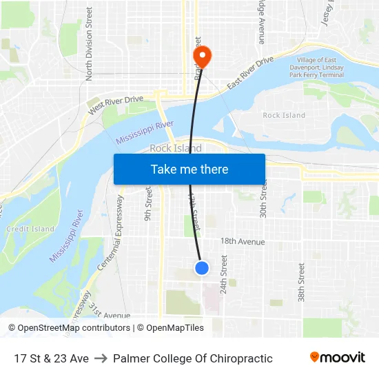 17 St & 23 Ave to Palmer College Of Chiropractic map