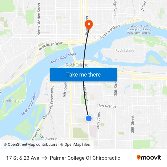 17 St & 23 Ave to Palmer College Of Chiropractic map