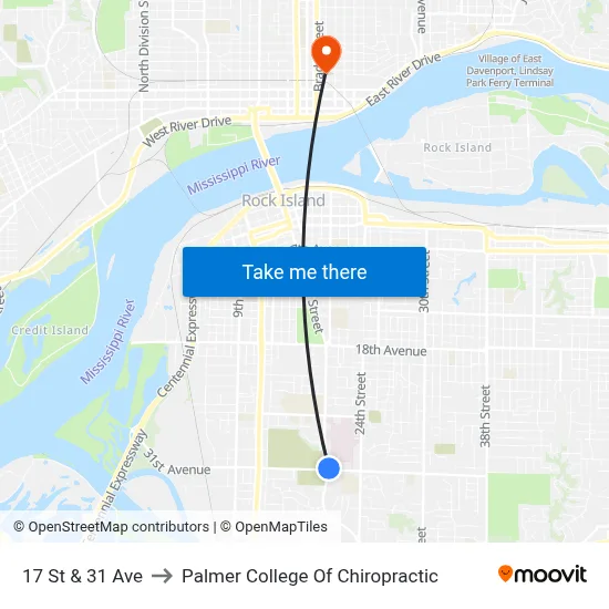 17 St & 31 Ave to Palmer College Of Chiropractic map