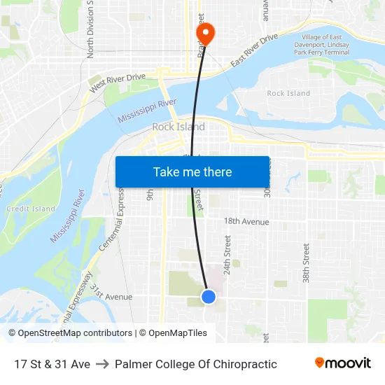 17 St & 31 Ave to Palmer College Of Chiropractic map