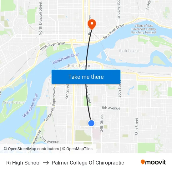 Ri High School to Palmer College Of Chiropractic map