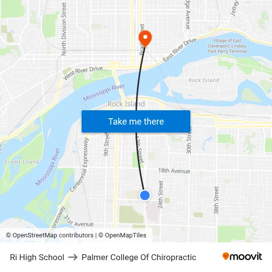 Ri High School to Palmer College Of Chiropractic map