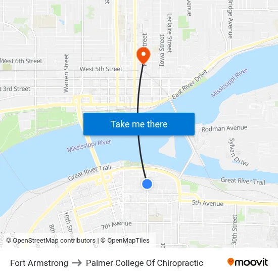 Fort Armstrong to Palmer College Of Chiropractic map