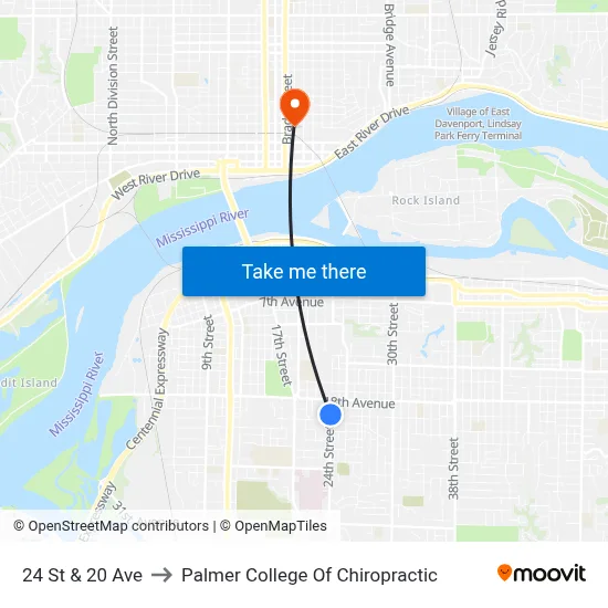 24 St & 20 Ave to Palmer College Of Chiropractic map