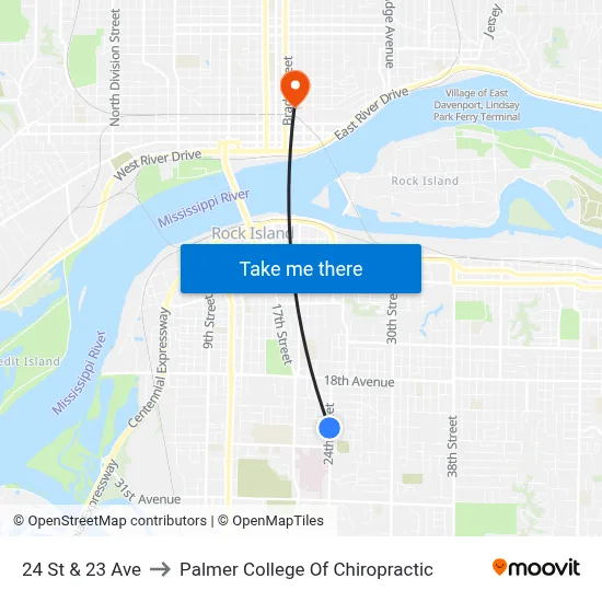 24 St & 23 Ave to Palmer College Of Chiropractic map