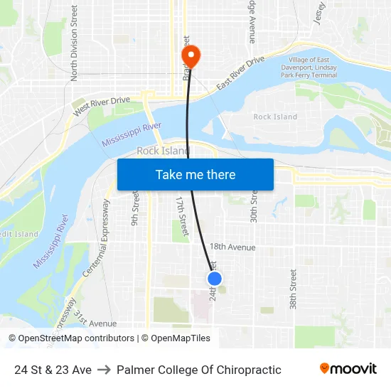 24 St & 23 Ave to Palmer College Of Chiropractic map