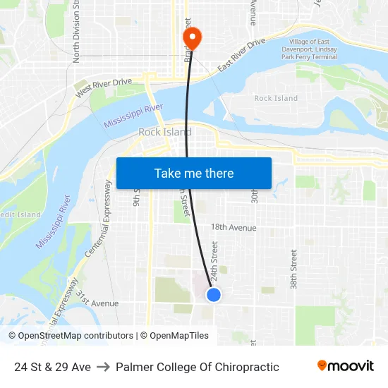 24 St & 29 Ave to Palmer College Of Chiropractic map