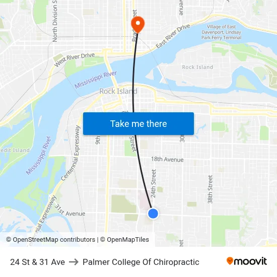 24 St & 31 Ave to Palmer College Of Chiropractic map