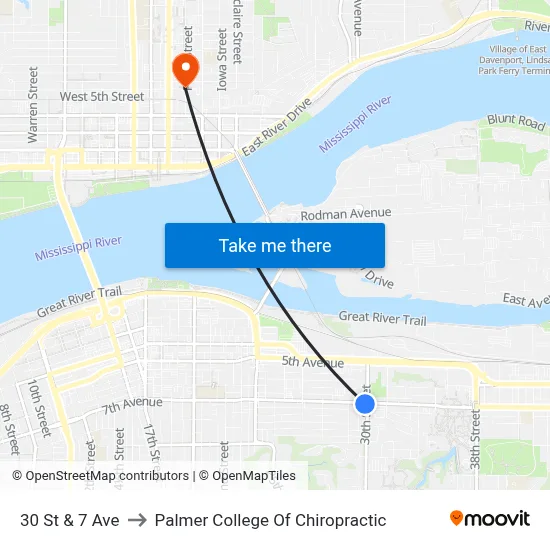 30 St & 7 Ave to Palmer College Of Chiropractic map