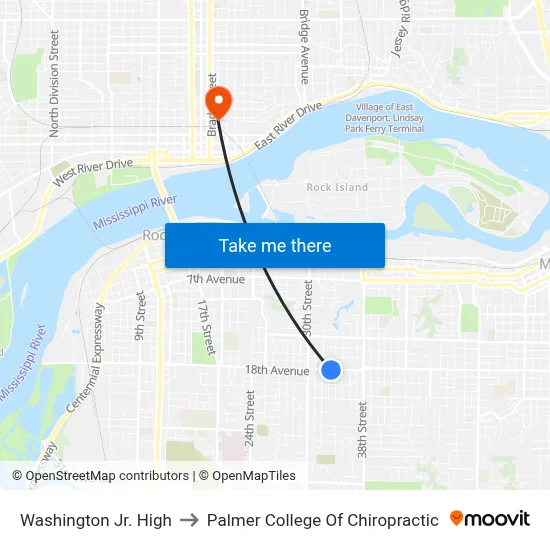 Washington Jr. High to Palmer College Of Chiropractic map