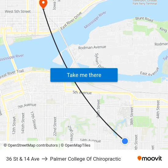 36 St & 14 Ave to Palmer College Of Chiropractic map