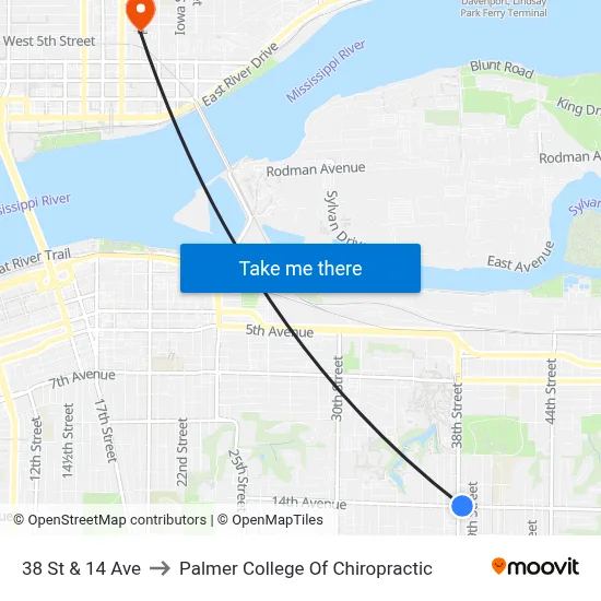 38 St & 14 Ave to Palmer College Of Chiropractic map