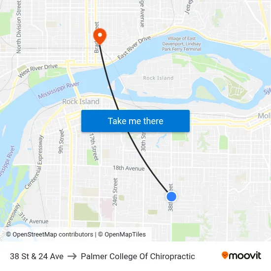 38 St & 24 Ave to Palmer College Of Chiropractic map