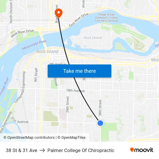 38 St & 31 Ave to Palmer College Of Chiropractic map