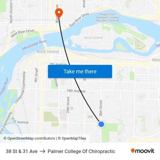 38 St & 31 Ave to Palmer College Of Chiropractic map