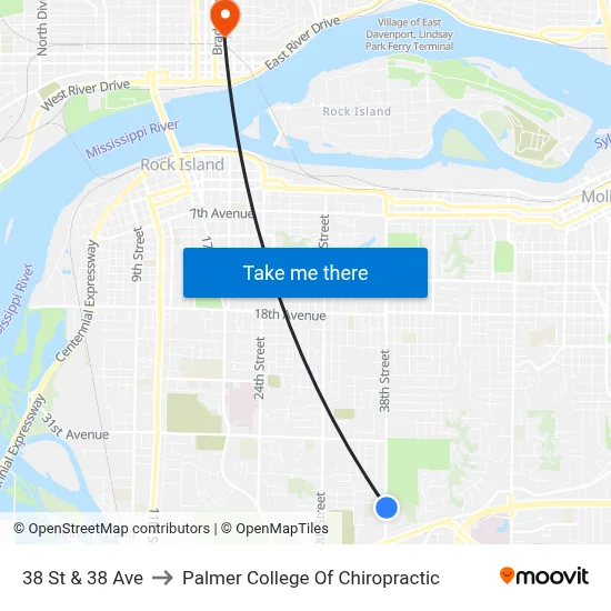 38 St & 38 Ave to Palmer College Of Chiropractic map