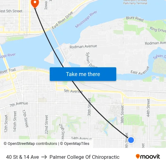 40 St & 14 Ave to Palmer College Of Chiropractic map