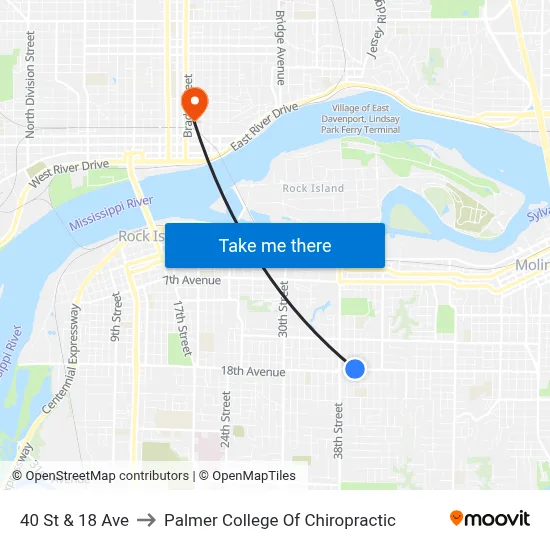 40 St & 18 Ave to Palmer College Of Chiropractic map