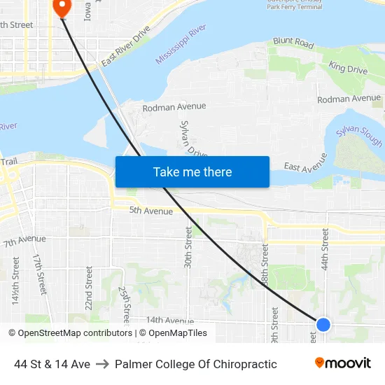 44 St & 14 Ave to Palmer College Of Chiropractic map