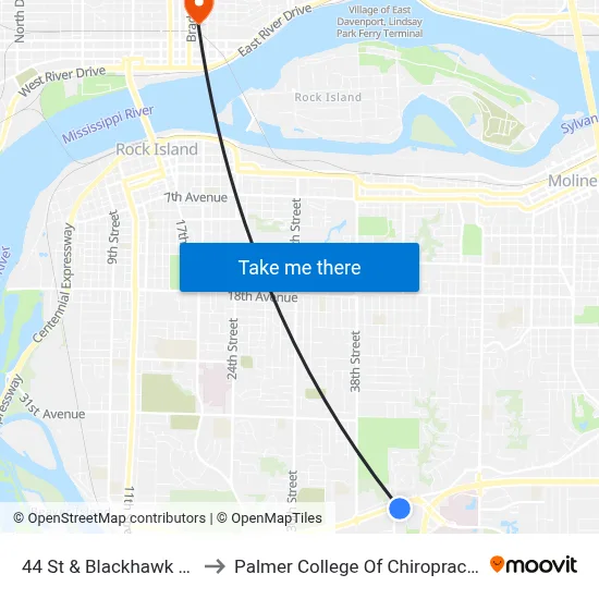 44 St & Blackhawk Rd to Palmer College Of Chiropractic map