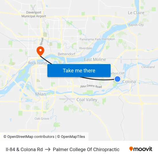 Il-84 & Colona Rd to Palmer College Of Chiropractic map