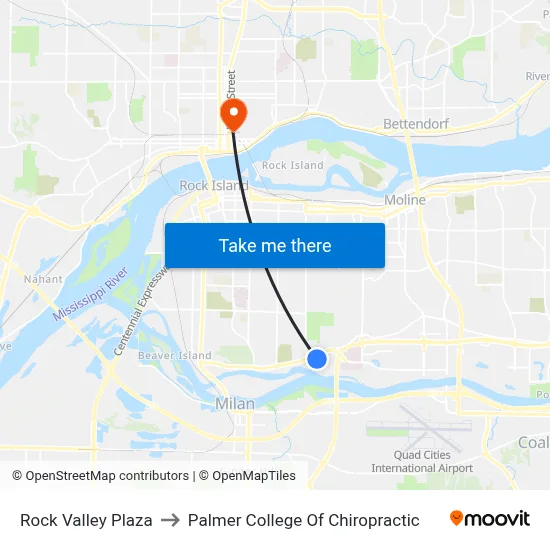 Rock Valley Plaza to Palmer College Of Chiropractic map