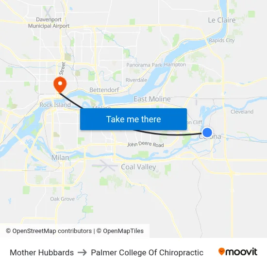 Mother Hubbards to Palmer College Of Chiropractic map