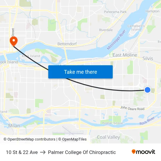 10 St & 22 Ave to Palmer College Of Chiropractic map