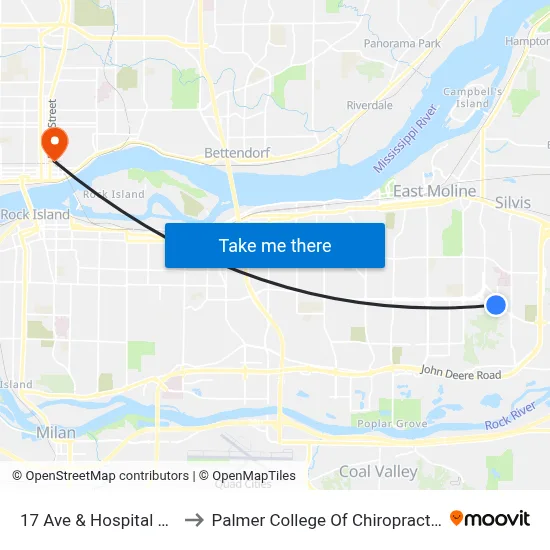 17 Ave & Hospital Rd to Palmer College Of Chiropractic map