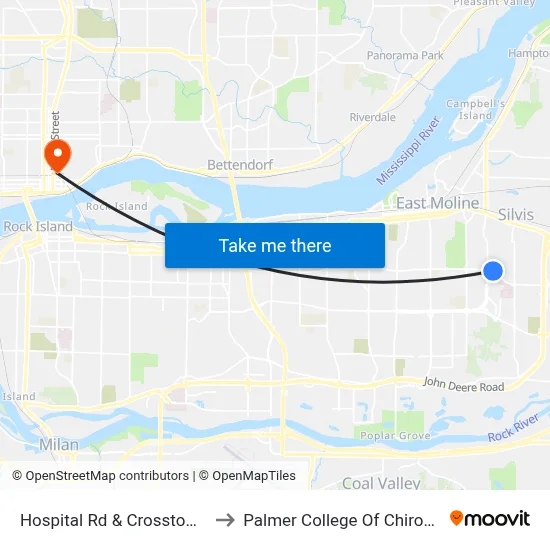 Hospital Rd & Crosstown Ave to Palmer College Of Chiropractic map