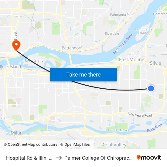 Hospital Rd & Illini Dr to Palmer College Of Chiropractic map