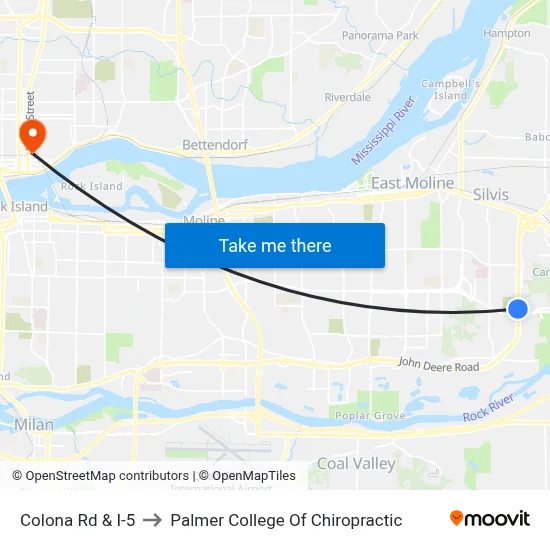 Colona Rd & I-5 to Palmer College Of Chiropractic map