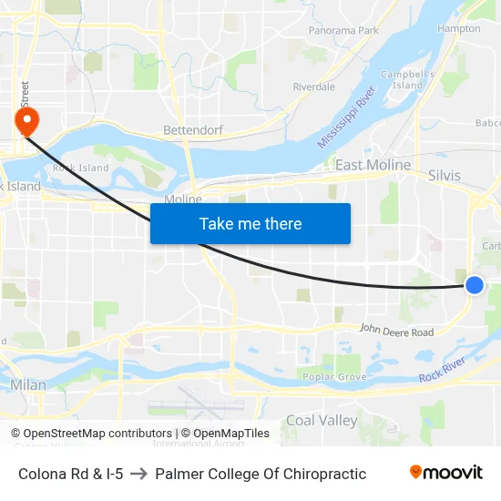 Colona Rd & I-5 to Palmer College Of Chiropractic map