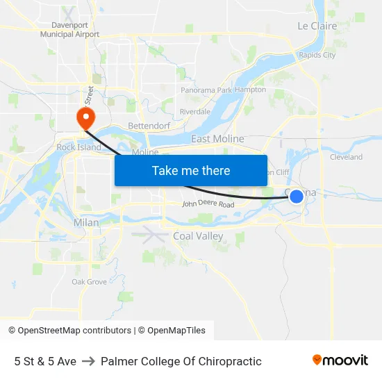 5 St & 5 Ave to Palmer College Of Chiropractic map