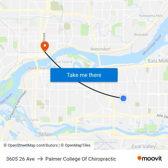 3605 26 Ave to Palmer College Of Chiropractic map