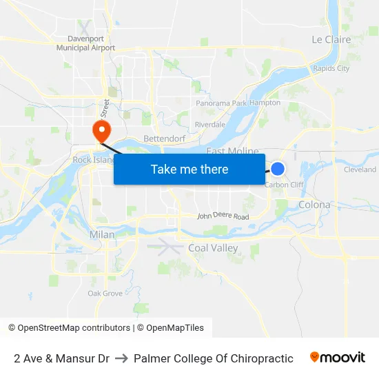 2 Ave & Mansur Dr to Palmer College Of Chiropractic map