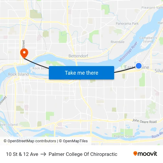 10 St & 12 Ave to Palmer College Of Chiropractic map