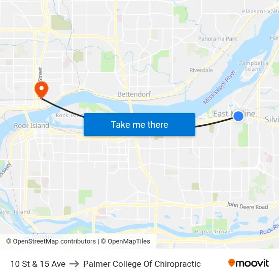 10 St & 15 Ave to Palmer College Of Chiropractic map