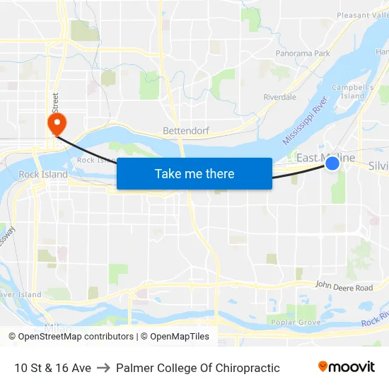 10 St & 16 Ave to Palmer College Of Chiropractic map