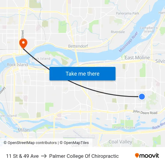 11 St & 49 Ave to Palmer College Of Chiropractic map