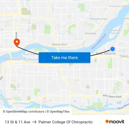 13 St & 11 Ave to Palmer College Of Chiropractic map